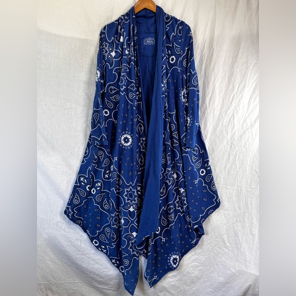 Panhandle Slim Sweaters - Panhandle Womens L XL Blue Bandana Open Front Waterfall Cardigan Cotton Stretch